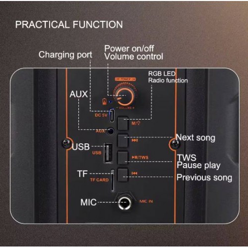 Портативна акумуляторна Bluetooth колонка Sing-E ZQS805, 20 Вт, 1×8", висота 37 см, з мікрофоном