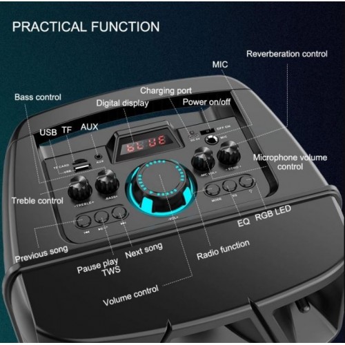 Портативна акумуляторна Bluetooth колонка Sing-E ZQS8210, 40 Вт, 2×8", висота 72 см, з 1 мікрофоном