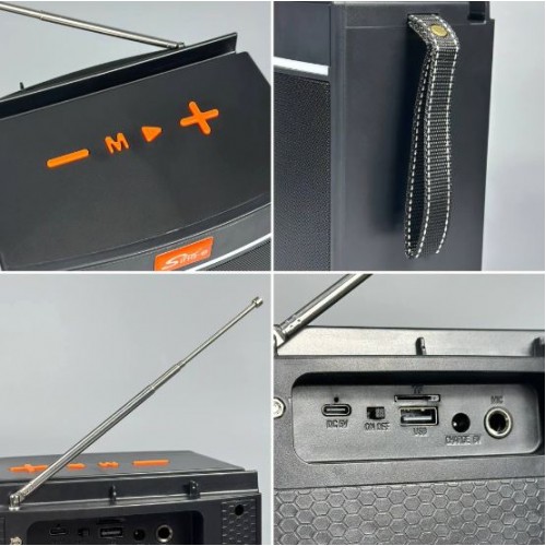 Портативна акумуляторна Bluetooth колонка-радіо Sing-E ZQS-822, 25 Вт, 1х4", висота 22 см
