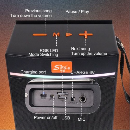 Портативна акумуляторна Bluetooth колонка-радіо Sing-E ZQS-822, 25 Вт, 1х4", висота 22 см