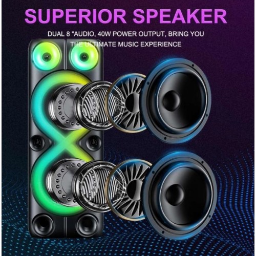 Портативна акумуляторна Bluetooth колонка Sing-E ZQS8238, 40 Вт, 2×8", висота 76 см, з 2 мікрофонами