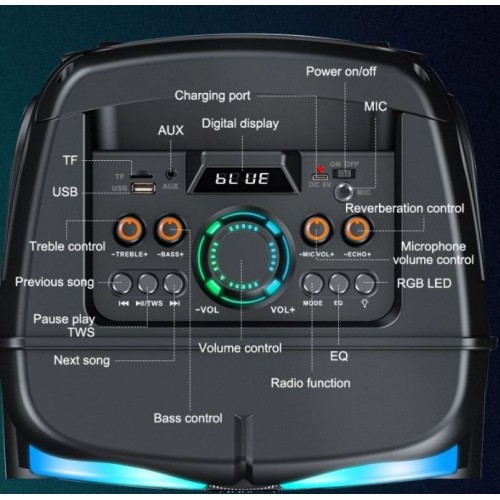 Портативна акумуляторна Bluetooth колонка Sing-E ZQS8238, 40 Вт, 2×8", висота 76 см, з 2 мікрофонами