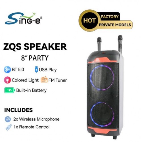 Портативна акумуляторна Bluetooth колонка Sing-E ZQS8248, 50 Вт, 2×8", висота 77 см, з 2 мікрофонами