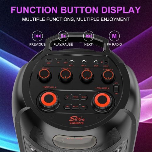 Портативна акумуляторна Bluetooth колонка Sing-E ZQS8270, 40 Вт, 2×8", висота 66 см, з 1 мікрофоном