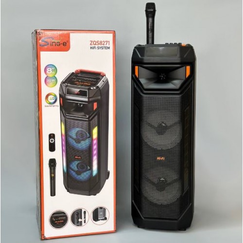 Портативна акумуляторна Bluetooth колонка Sing-E ZQS8271, 40 Вт, 2×8", висота 81 см, з 1 мікрофоном