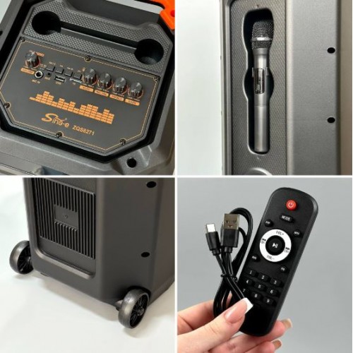 Портативна акумуляторна Bluetooth колонка Sing-E ZQS8271, 40 Вт, 2×8", висота 81 см, з 1 мікрофоном