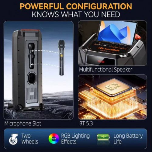 Портативна акумуляторна Bluetooth колонка Sing-E ZQS8271, 40 Вт, 2×8", висота 81 см, з 1 мікрофоном