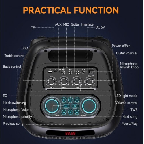 Портативна акумуляторна Bluetooth колонка Sing-E ZQS8280, 60 Вт, 2×8", висота 74 см, з 1 мікрофоном