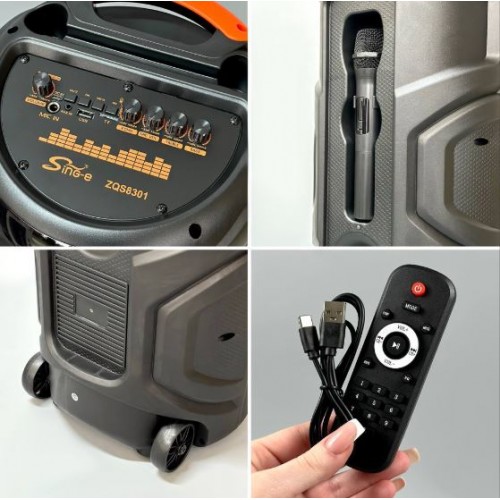 Портативна акумуляторна Bluetooth колонка Sing-E ZQS8301, 60 Вт, 3×8", висота 90 см, з мікрофоном