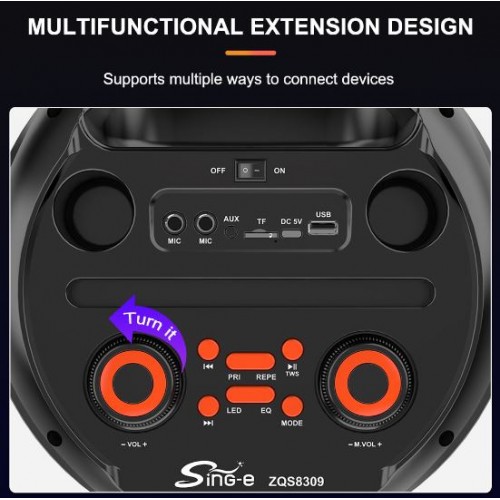 Портативна акумуляторна Bluetooth колонка Sing-E ZQS8309, 60 Вт, 3×8", висота 92 см, з мікрофоном