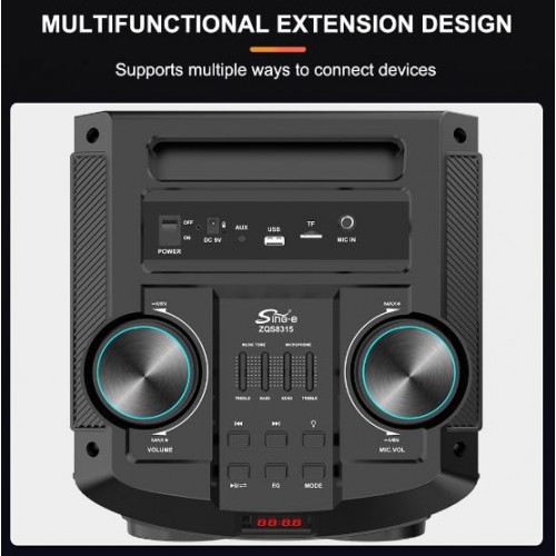 Портативна акумуляторна Bluetooth колонка Sing-E ZQS8315, 120 Вт, 3×8", висота 130 см, з 2 мікрофонами