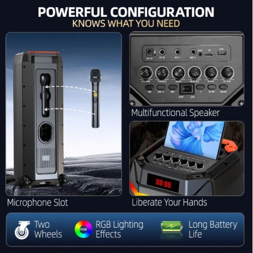 Портативна акумуляторна Bluetooth колонка Sing-E ZQS8316, 75 Вт, 3×8", висота 90 см, з мікрофоном