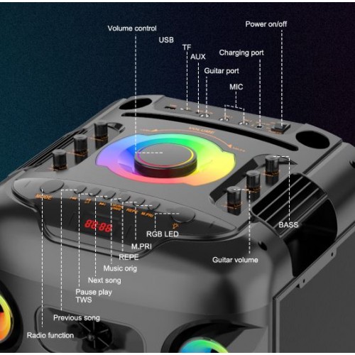 Портативна акумуляторна Bluetooth колонка Sing-E JQS9055, 100 Вт, 2×12", висота 128 см, з 2 мікрофонами