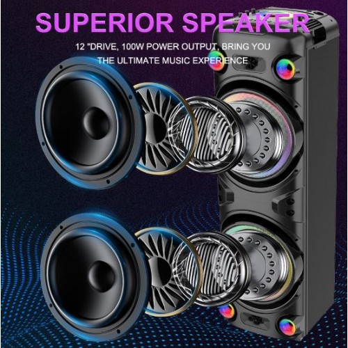 Портативна акумуляторна Bluetooth колонка Sing-E JQS9055, 100 Вт, 2×12", висота 128 см, з 2 мікрофонами