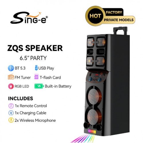 Портативна акумуляторна Bluetooth колонка Sing-E JQS9602, 60 Вт, 2×6.5", висота 100 см, з 2 мікрофонами