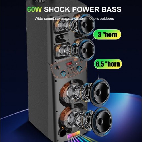 Портативна акумуляторна Bluetooth колонка Sing-E JQS9602, 60 Вт, 2×6.5", висота 100 см, з 2 мікрофонами