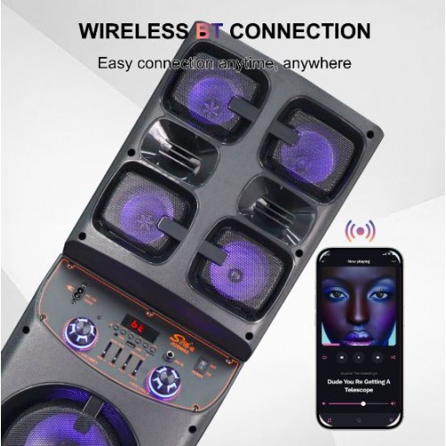 Портативна акумуляторна Bluetooth колонка Sing-E JQS9602, 60 Вт, 2×6.5", висота 100 см, з 2 мікрофонами