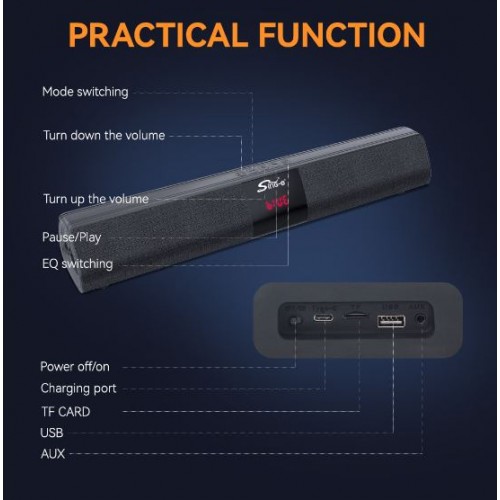 Портативна акумуляторна Bluetooth колонка саундбар Sing-E CQS R35, 20 Вт, 2х2", висота 8 см