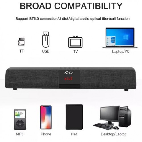 Портативна акумуляторна Bluetooth колонка саундбар Sing-E CQS R35, 20 Вт, 2х2", висота 8 см