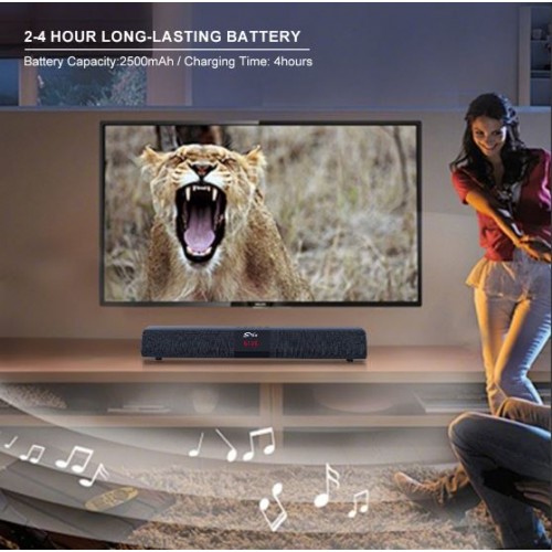 Портативна акумуляторна Bluetooth колонка саундбар Sing-E CQS R35, 20 Вт, 2х2", висота 8 см