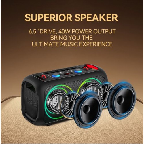 Портативна акумуляторна Bluetooth колонка Sing-E ZQS-L17, 40 Вт, 2х6.5", висота 26 см, з 2 мікрофонами