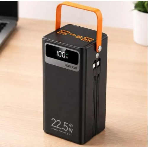 Павербанк TUGII-Y104 40000mAh 22.5W Black з швидкою зарядкою, ліхтарем та вбудованими кабелями 