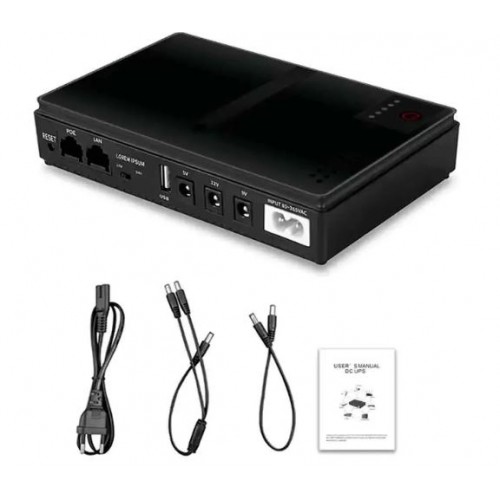 Джерело безперебійного живлення для роутера 36W, 10400 mAh Black, DC 5/9/12V, USB, POE Міні UPS для роутера