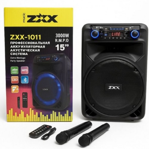 Портативна акумуляторна Bluetooth колонка ZXX-1011, 300 Вт, 1×15", висота 72 см, з 2 мікрофонами