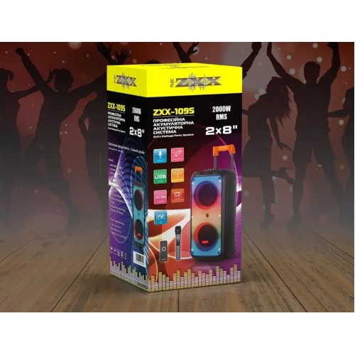 Портативна акумуляторна Bluetooth колонка ZXX-1095, 200 Вт, 2×8", висота 59 см, з 1 мікрофоном