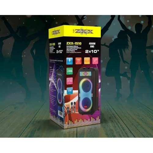 Портативна акумуляторна Bluetooth колонка ZXX-1510, 400 Вт, 2×10", висота 91 см, з 2 мікрофонами