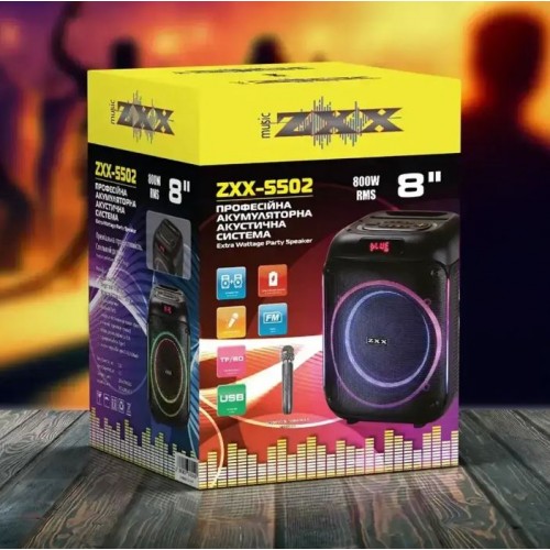 Портативна акумуляторна Bluetooth колонка ZXX-5502, 80 Вт, 1х8", висота 36 см, з 1 мікрофоном