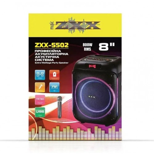 Портативна акумуляторна Bluetooth колонка ZXX-5502, 80 Вт, 1х8", висота 36 см, з 1 мікрофоном