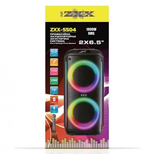 Портативна акумуляторна Bluetooth колонка ZXX-5504, 100 Вт, 2×6.5", висота 54 см, з 1 мікрофоном
