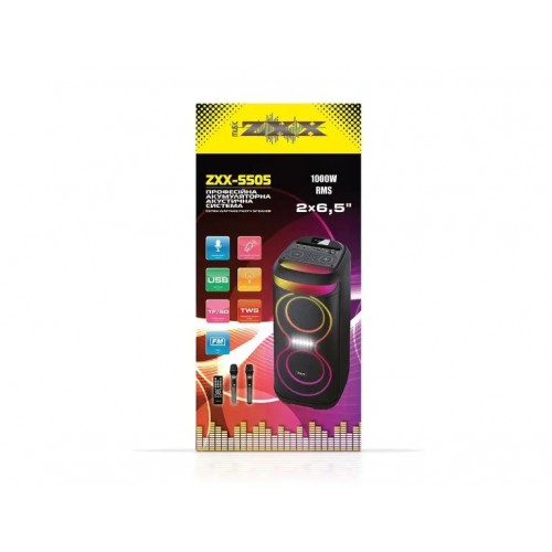 Портативна акумуляторна Bluetooth колонка ZXX-5505, 40 Вт, 2×6.5", висота 60 см, з 2 мікрофонами