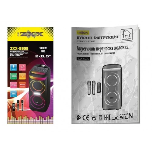Портативна акумуляторна Bluetooth колонка ZXX-5505, 40 Вт, 2×6.5", висота 60 см, з 2 мікрофонами