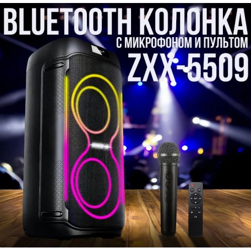 Портативна акумуляторна Bluetooth колонка ZXX-5509, 120 Вт, 2×6.5", висота 62 см, з 1 мікрофоном
