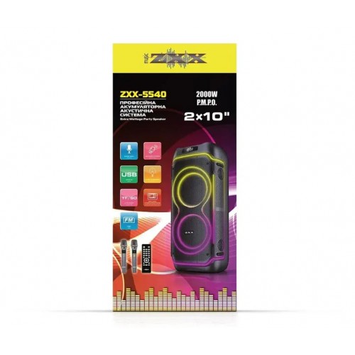 Портативна акумуляторна Bluetooth колонка ZXX-5540, 200 Вт, 2×10", висота 93 см, з 2 мікрофонами