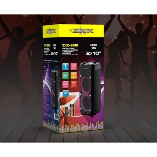 Портативна акумуляторна Bluetooth колонка ZXX-6510, 400 Вт, 2×10", висота 82 см, з 2 мікрофонами