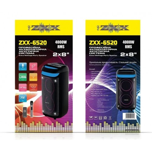 Портативна акумуляторна Bluetooth колонка ZXX-6520, 400 Вт, 2×8", висота 68 см, з 1 мікрофоном
