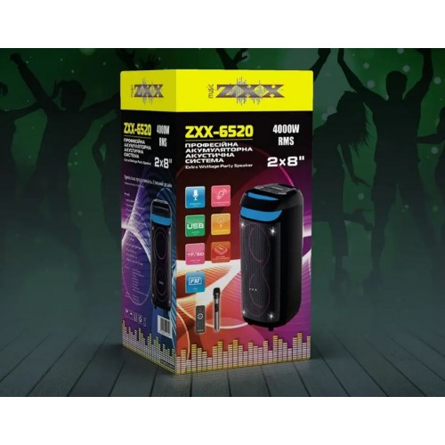 Портативна акумуляторна Bluetooth колонка ZXX-6520, 400 Вт, 2×8", висота 68 см, з 1 мікрофоном