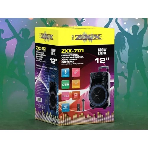 Портативна акумуляторна Bluetooth колонка ZXX-7171, 60 Вт, 1х12", висота 54 см, з 1 мікрофоном