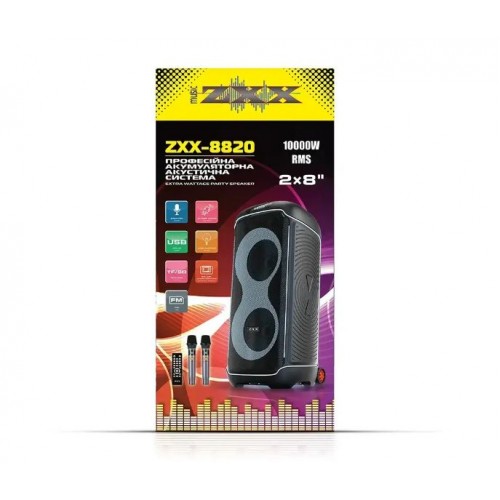 Портативна акумуляторна Bluetooth колонка ZXX-8820, 60 Вт, 2×8", висота 79 см, з 2 мікрофонами