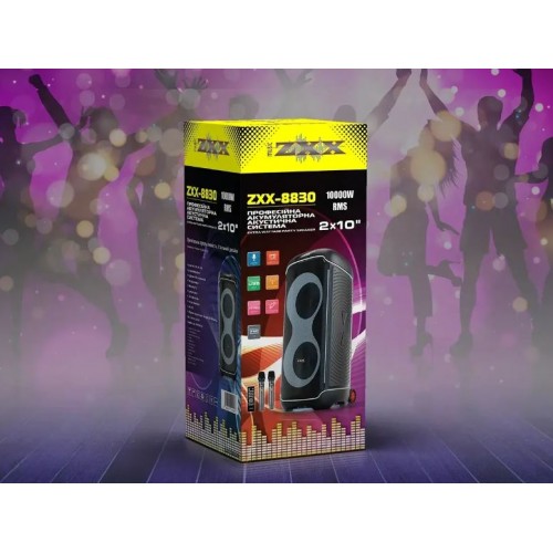 Портативна акумуляторна Bluetooth колонка ZXX-8830, 80 Вт, 2×10", висота 93 см, з 2 мікрофонами