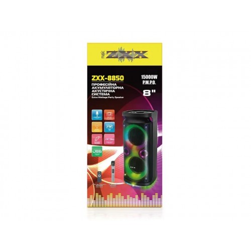 Портативна акумуляторна Bluetooth колонка ZXX-8850, 150 Вт, 2×8", висота 71 см, з 1 мікрофоном