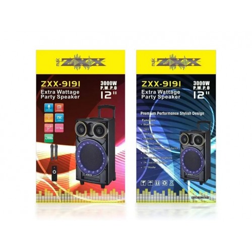 Портативна акумуляторна Bluetooth колонка ZXX-9191, 300 Вт, 1×12", висота 67 см, з 2 мікрофонами