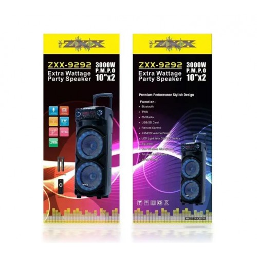 Портативна акумуляторна Bluetooth колонка ZXX-9292, 300 Вт, 2×10", висота 72 см, з 2 мікрофонами