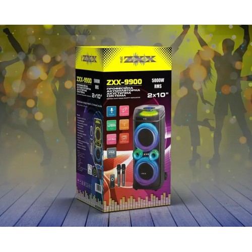 Портативна акумуляторна Bluetooth колонка ZXX-9900, 500 Вт, 2×10", висота 85 см, з 2 мікрофонами