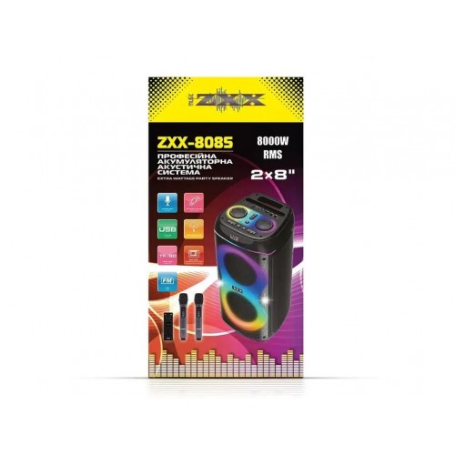 Портативна акумуляторна Bluetooth колонка ZXX-8085, 800 Вт, 2×8", висота 64 см, з 2 мікрофонами