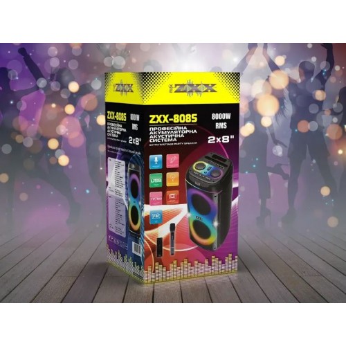 Портативна акумуляторна Bluetooth колонка ZXX-8085, 800 Вт, 2×8", висота 64 см, з 2 мікрофонами