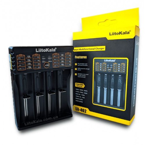 LiitoKala Lii-402 універсальний зарядний пристрій 18650, АА, ААА Li-Ion, LiFePO4, Ni-Mh PowerBank type С